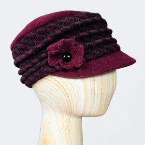 Cappellificio Guliana Italian Wool Blend Burgundy Floral Newsboy Cap